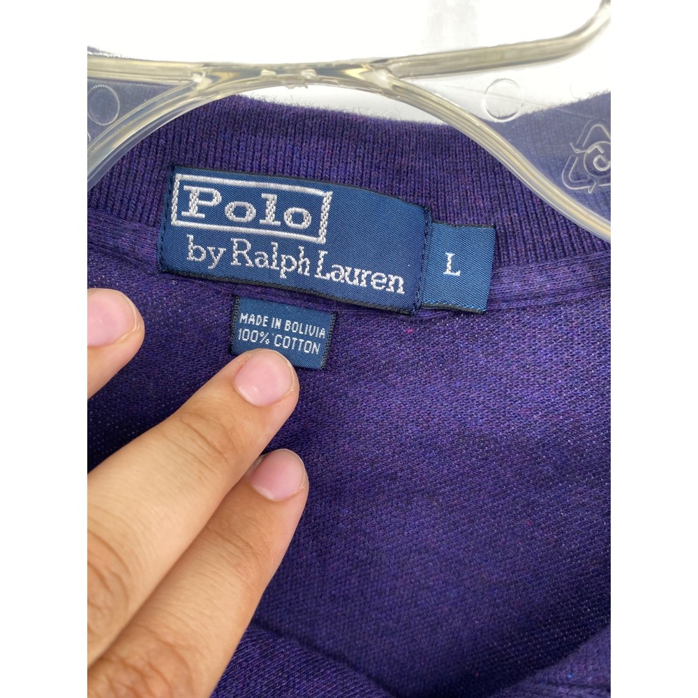Polo Ralph Lauren Mens Purple Short Sleeve Pique Cotton Polo Large Green Pony - Picture 3 of 7